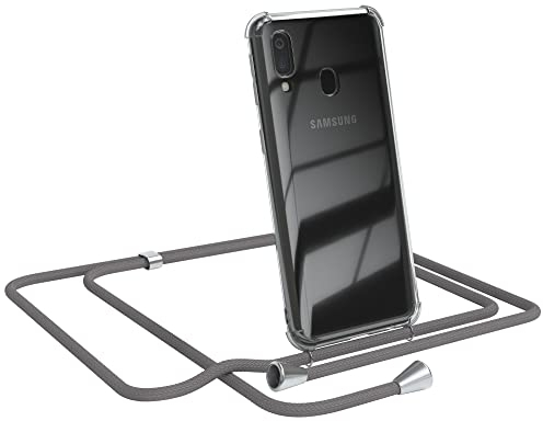 EAZY CASE Handykette kompatibel mit Samsung Galaxy A40 Handyhülle mit Umhängeband, Handykordel mit Schutzhülle, Silikonhülle, Hülle mit Band, Stylische Kette mit Hülle für Smartphone, Anthrazit