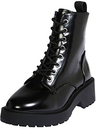 BULLBOXER Damen Stiefel, Frauen Schnürstiefel,Boots,Combat Boots,Schnürung, Boots Combat schnürung Freizeit,Schwarz,38 EU / 5 UK