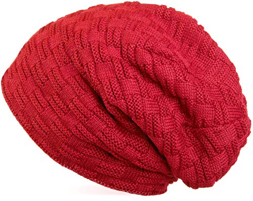 styleBREAKER warme Feinstrick Beanie Mütze mit Flecht Muster und sehr weichem Fleece Innenfutter, Unisex 04024058, Farbe:Rot