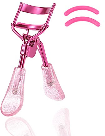 Uranian Piegaciglia rosa con 2 cuscinetti di ricarica in silicone con manico glitterato, strumento per donne e ragazze (rosa)
