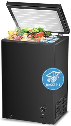 Congelatore a pozzetto 2,8 piedi cubici, Congelatore profondo, Temperatura regolabile, Risparmio energetico, Congelatore compatto a porta aperta superiore, nero