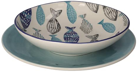Keyhomestore- Servizio di Piatti con Decorazioni Mare con Pesci, Realizzati in Porcellana Dipinta, Ideali Come Servizio per la tavola, Idea Regalo per Amici e parenti.