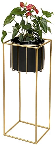 DanDiBo Blumenhocker mit Topf Metall Gold Schwarz Eckig L 70 cm Blumenständer 96035 Blumensäule Modern Pflanzenständer Pflanzenhocker