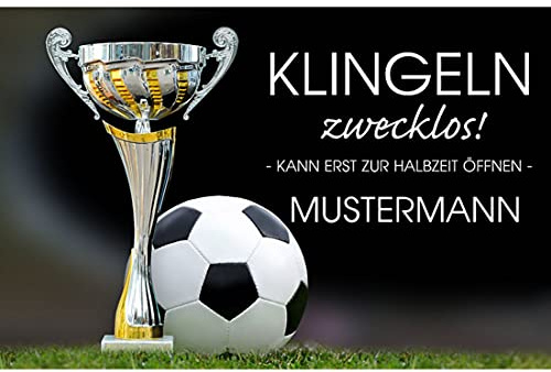 Manutextur Fußmatte mit Namen - Motiv Klingeln zwecklos! Fussball! - viele Spruch-Motive - Schmutzfangmatte personalisiert - Größe 50x80 cm - persönliches & individuelles Geschenk