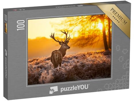 puzzleYOU: Puzzle 100 Teile „Rothirsch in der Morgensonne“ – aus der Puzzle-Kollektion Tiere, Natur, Hirsche, Tiere in Wald & Gebirge