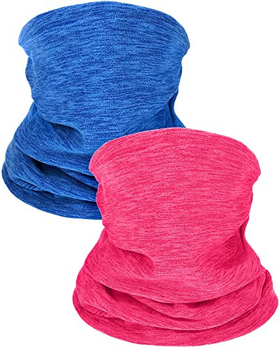2 Pieces Winter Neck Warmer Gaiter Fleece Ski Neck Scarf Warm Windproof Balaclava Cold Weather Scarf Tube Cover Bandanas for Men Women Winter Motorcycle Skiing Running Cycling (Rose Red, Blue)
