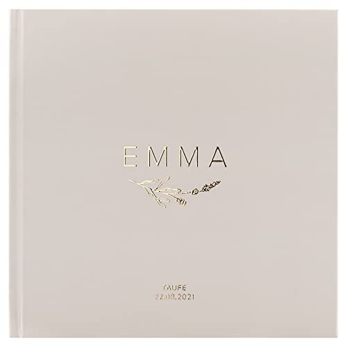 KIDDO Gästebuch zur Taufe, PERSONALISIERT, mit Veredelung in Gold, Silber oder Roségold, Taufbuch, Babyparty, Erinnerungsalbum, Fotoalbum Geschenk zum Ausfüllen - Hardcover, 21x21 cm