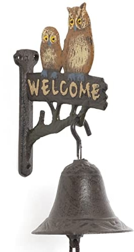 Moritz Türglocke Glocke Welcome Eulen Uhu Vögel Wandglocke Gartendeko Gusseisen Rustikal Antik Design Stil Retro Klingel