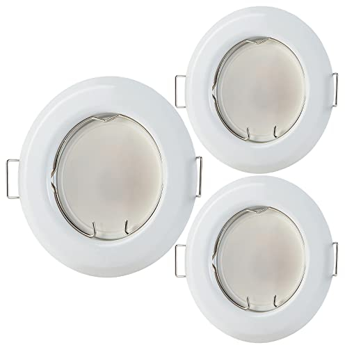 HCFEI 880126 LED GU10 Modul Einbaustrahler Set 3W Einbauleuchte Deckenspot Rund Weiß-Matt Dimmbar 230V 55mm Bohrung (3er - Warmweiß)