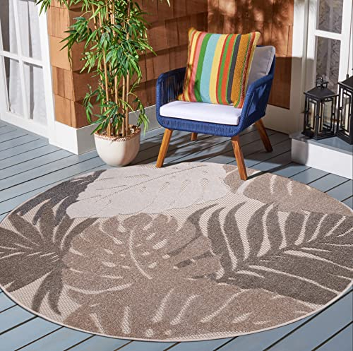 SANAT Outdoor Teppich Wetterfest - Outdoorteppiche für den Innen und Außenbereich, Balkon Teppich Wasserabweisend, Strapazierfähige Teppiche für Terrasse Garten und Wohnzimmer, Beige 150 cm Rund