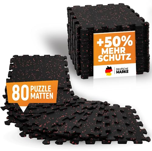 NEOLYMP Bodenschutzmatte Fitness 10 x 8 Stück (80 Matten), extra dicker und robuster Naturkautschuk - Puzzlematte Fitness, Gymnastikmatte, Sportmatte, Fitnessmatte
