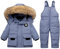 LSHDCER Baby Kleinkind Schneeanzug Jungen Mädchen Winteranzug Skianzug Daunenjacke mit Fellkapuze & Daunenhose Bekleidungsset 2tlg Outfit, Blau, 92-98