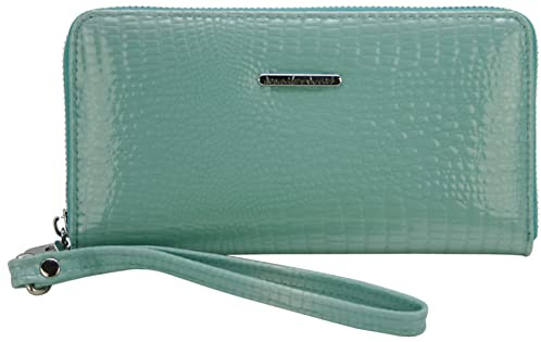 Jennifer Jones - Damen Leder Geldbörse - Geldbeutel mit RFID-Schutz | Großes modisches Clutch Portemonnaie in Croco-Optik, Druckknopf, Reißverschluss, mit Handgelenkschlaufe (türkis)