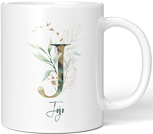 JUNIWORDS Tasse, Jojo, Name Anfangsbuchstabe Initial Alphabet Floral Buchstabe J Monogramm Motiv, Weiß (5455905)