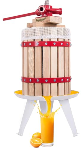 Crystals 6L/12L/18L Fruit Press with Straining Bag & 3 Steel Legs, Manual Juice Making Tool Cider Apple Grape Berries Wine Crusher (12 Liters)