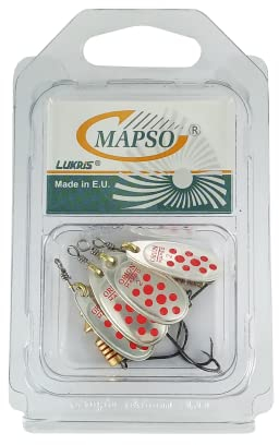 MAPSO - Blister 4 cuillères à café Orion nº2 argent rouge avec hameçon simple sans mort, Article de Peche, 4,5 GMS.