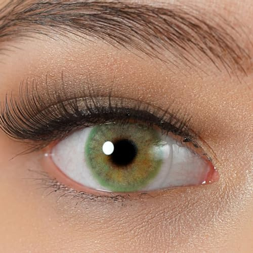 Kontaktlinsen farbig grün mit Stärke, -5.00 Dioptrien Charmiga Aruba Green | Jahreslinsen natürlich 2 Stück mit Behälter, weiche Farblinsen hellblau 14.2 mm