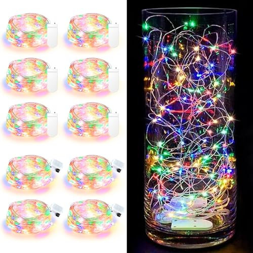 Maxee 10 Stück 2M Farbig LED Lichterkette Batterie, Wasserdicht für DIY, Party, Stimmung Lichter, Weihnachtsdeko, Innen- und Außenbereich Deko, 4 Stück Quadratische + 6 Stück Flache Lichterkette