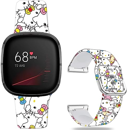 Leotop Hello Kt Sweet Pink Bänder kompatibel mit Fitbit Sense/Sense 2/Versa 3/Versa 4, weiches Silikon ersetzen die Band Magic Fancy Sport Strap für Kinder Mädchen Jungen Frauen.