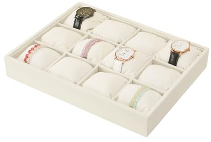 Coward Beige Samt Uhr Armreif Armband Organizer Tablett, Samt 12 Gitter Tablett mit Kissen für Uhr Jade Armreifen Verkauf Show