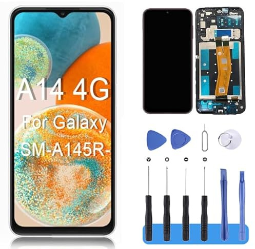 MP+ Écran de rechange pour Samsung Galaxy A14 4G SM-A145R avec cadre, écran LCD tactile Assemblée avec pièce de réparation Kit de réparation d'écran