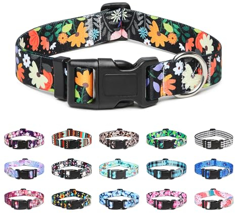 Mercano Hundehalsband Verstellbares, Weich Nylon Komfort & Robuster Gemustertes Hunde Halsband für Kleine Mittlere Große Hunde Welpen Katzen (S, Blumenorange)
