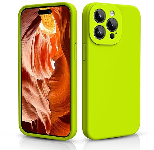CALOOP Slim-Fit for iPhone 15 Pro Max Case,Skin Soft Liquid Silicone,Sturdy Hard Frame Shockproof Cover with Anti-Scratch Microfiber Lining,Full Protection for Screen and Lens,6.7(Fluorescent Green)