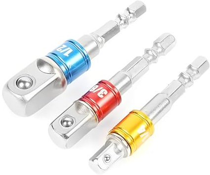 JNNJ 3 Stück Schlagschrauber-Einsatz-Adapter-Set, Sechskant-Steckdosenadapter Steckschlüssel-Muttern-Satz, Für Schlagschrauber, Schraubendreher(Silber)