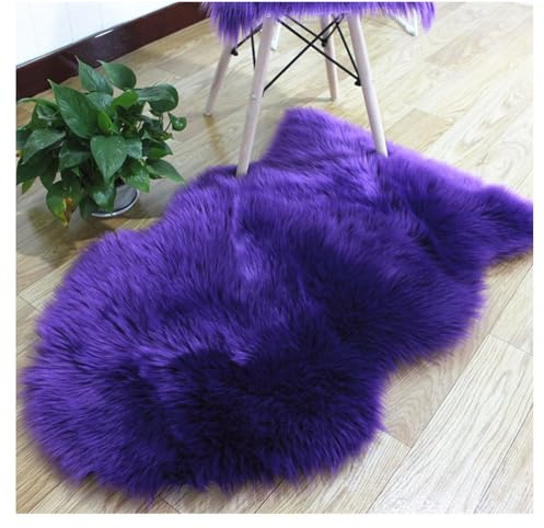 Hrlace Lammfell Schaffell Teppich Kunstfell Lammfellimitat Teppich Longhair Weiche Flauschig Stuhlauflage Nachahmung Wolle Bettvorleger Sofa Matte für Stuhl Sofa Schlafzimmer Lila 60x90cm