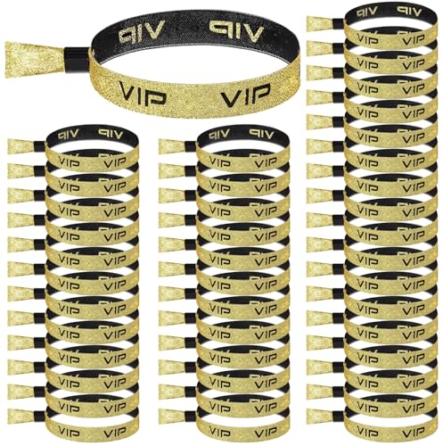 70 PCS VIP Stoff Einlassbänder,VIP Eintrittsbänder,Festival Armbänder,Schwarze Goldene Eintrittsbänder,Party Einlassbänder,Wasserfeste Party Bändchen,VIP Stoff-Armbänder für Events Konzerte Hochzeit