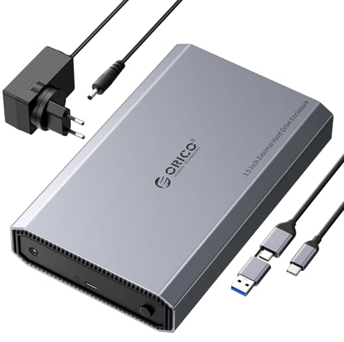 ORICO Aluminium Boîtier Disque Dur 3,5 USB-C 3.2 Gen 2 6Gbps Externe HDD Boitier pour 3,5/2,5 Pouces SATA HDD SSD jusqu'à 20 to, Câble USB C/A 2 en 1, Adaptateur 12 V 2 A Inclus (DD35C3)