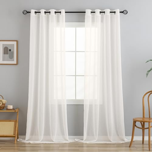 VOILYBIRD 2er Set Gardinen mit Ösen Transparent Voile Vorhänge für Schlafzimmer Wohnzimmer, 225 x 140 cm, Elfenbein