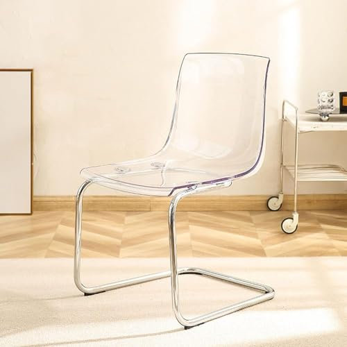 Transparenter Esszimmerstuhl für den Haushalt, minimalistisches Design, Freizeit-Acryl-Stuhl mit transparenter Acryl-Stuhllehne und verzinkten Stuhlbeinen, Esszimmer, Wohnzimmer, Büro, Transp. (Farbe: