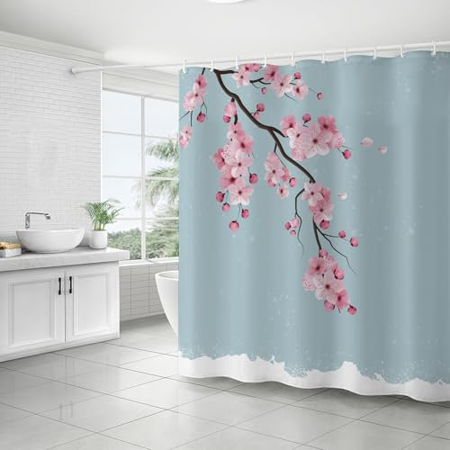 FAIRYGATE Duschvorhang 180x180 Blau Blaue Vorhänge Duschborhang Duschvorhang Stoffliches Gewebe Badezimmerdekorationsset Bathroom Curtain mit Haken 180 x 180 cm Blumen Polyester Stoff B9607
