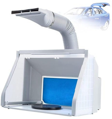 Portable Model Spray Booth, Paint Spray Booth and Extractor Set with 3 Led Light Tubes, Adjustable Hose & Revolving Turntable, Craft Table Ing Kit