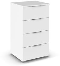 Rauch Möbel Mars Kommode, Nachttisch, Schubladenkommode, Aufbewahrungsschrank, Nachtschrank für Boxspringbett, 4 Schubkästen, Farbe Alpinweiß, 47x81x42cm