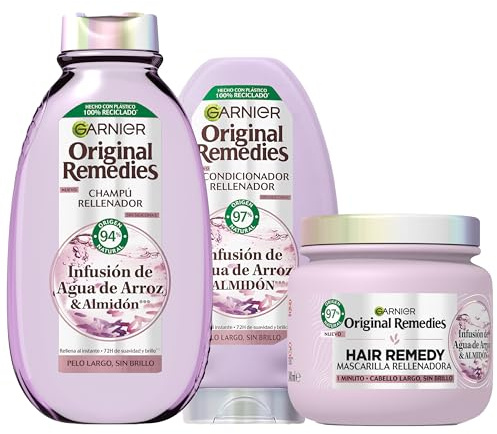Garnier Original Remedies Agua de Arroz Rutina: Champú 400 ml + Acondicionador 250 ml + Mascarilla 340 ml