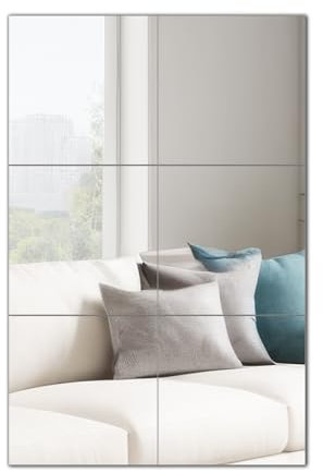 Muzilife Lot de 6 carreaux de miroir autocollants en verre - 26 x 26 cm - Miroir mural avec 24 adhésifs à coller - Kit de miroir HD pour cuisine, salon et salle de bain