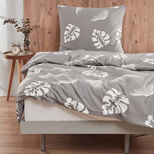 Cotton Castle Bettwäsche Bettgarnitur Bettbezug Baumwolle 135x200 155x220 200x200 200x220 Modern, Größe:135 x 200 cm, Design Bettwäsche:Leaf D20