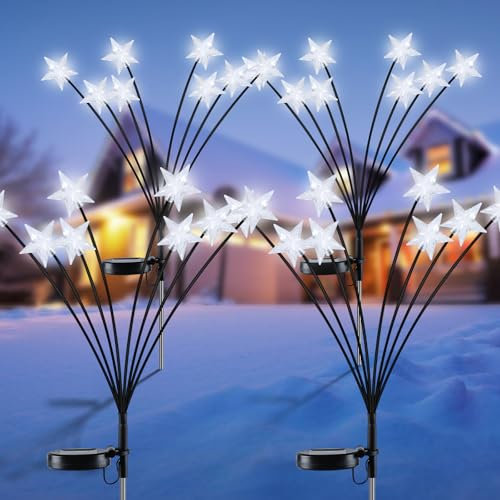 Fohil Décoration Noel Exterieur Solaire, 4 Pièces Lumières de Noël Exterieur 32LED Étoile Lumières Solaire Jardin Deco Noel Exterieur Solaire Étanche Deco Noel Exterieur Solaire pour Jardin Terrasse