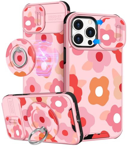 VincitoreModa for iPhone 11 Pro Max Case - [2in1] Cute Girls Women Floral Flower Compatible with MagSafe Ring Stand Pretty Design Slide Camera Cover for Apple for iPhone 11 Pro Max Phone Case 6.7