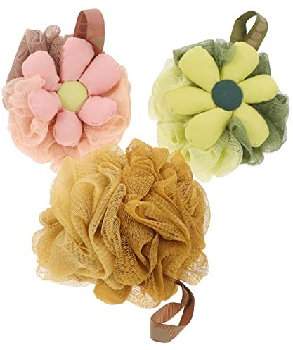 WOONEKY 3pièces Éponge De Bain Loofah Fleur Gommage Exfoliant Pour Pour Douche Et Bains Réutilisable Et Pratique Conçu Pour Adultes Jaune Vert Rose