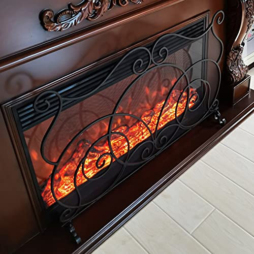 Feuerschutzgitter für Kamin, Kamin, schwarz, Einzelplatte, großes Funkenschutzgitter für Feuerstelle, Feuerschale, Holzbrenner, stehend, Schmiedeeisen, Feuer, rustikal