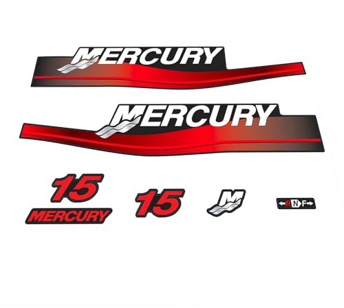 XRmarine Aufkleber für Mercury 15 PS Zweitakt 1999–2006 Jahr Außenbordmotor, rotes Aufkleber-Set, Reproduktion, 15 PS, 2-Takt, 13478A00