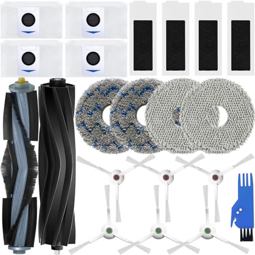EATBALE Repuestos para Ecovacs Deebot T20 Omni / T20e Omni Robot Aspirador 2 Cepillos Principales de Goma 6 Cepillos Laterales 4 Bolsas de Polvo 4 Filtros Hepa 4 Paños de Mopa Kit de Accesorios