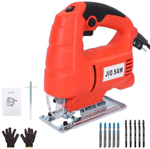 mufojyez Jig Saw, Heavy Duty Design, Corded Electric Jig Saw Tool Kit 3000rpm/min, 6 Speeds, Jigsaw Tool Corded Electric Power Cutter for Wood, Metal and Plastic Cutting UK