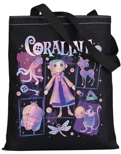 WZMPA Coraline Tragetasche Horrorfilme Geschenk Mr. Bobinsky Mr. Bobinsky Fans Wiederverwendbare Einkaufstasche Cartoon Movie Merch, Coraline 2 Tragetasche, Large