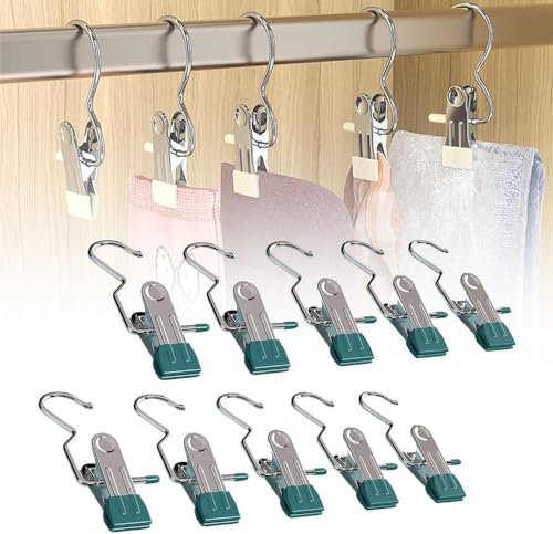 FHBHJNATC 20 Stück Wäscheklammern Ohne Abdruck, Handtuch Klammern, Klammern Metall, Multifunktionaler, Rutschfester Metallclip, Geeignet zum Scheren von Kleidung, Socken, Hosen, Schuhen (Grün)