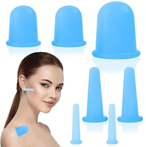Mecmbj 7 pièces ventouse anti cellulite, massage ventouse cellulite avec sac de rangement, ventouse visage silicone, ensemble doutils de massage pour le corps et visage, ventouse cellulite (bleu)