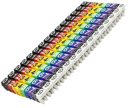 Flylin 200Pcs Clip on Wire Markers, 0-9 Coded Cable Labels 1.5mm² | Colorful Wire Numbering Marker, C-Type Clip for Cable Identification, Marking Color Coded Wires